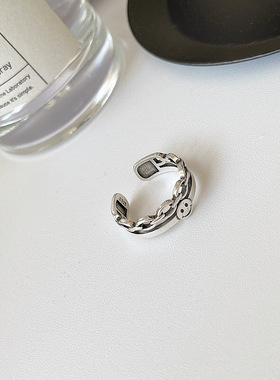 S925纯银笑脸戒指女个性韩版ins潮东大门简约时尚复古开口食指戒