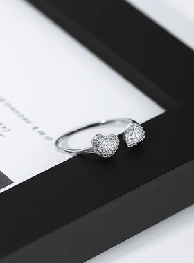 925纯银锆石心形戒指女不掉色设计感爱心指环小众冷淡风戒子