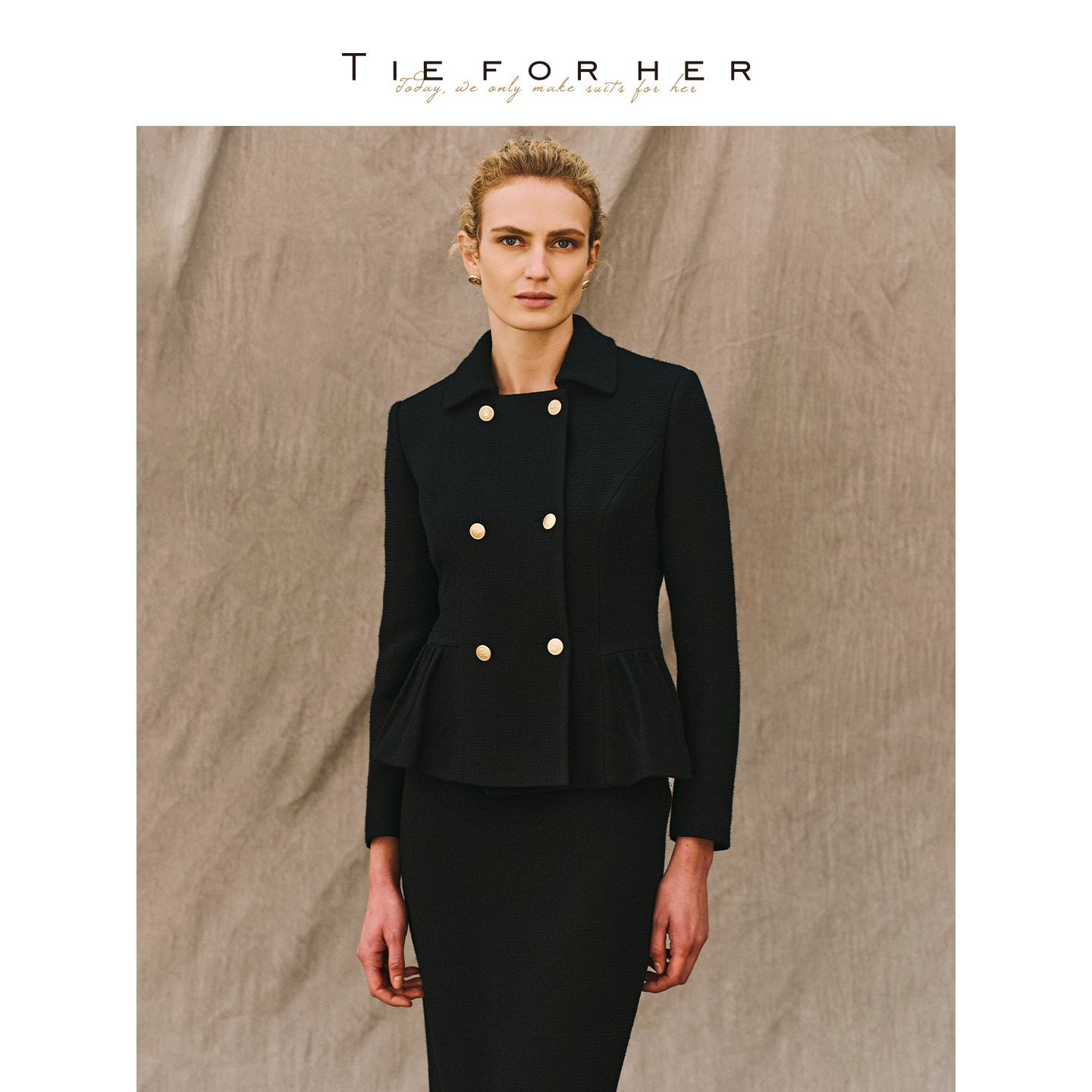 TieForHer 黑色翻领花苞下摆复古赫本风羊毛短外套铅笔半裙女秋冬,淘宝优惠券,粉丝福利购,淘宝优惠卷