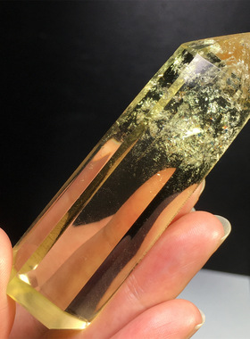 天然黄水晶柱子摆件精品暴力黄金字塔彩虹单尖六棱柱家居桌面摆件