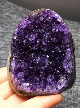 乌拉圭天然紫水晶洞彩晶晶簇钱袋子聚宝盆原矿皮家居办公桌面摆件