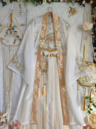 Оригинальное летнее ханьфу, плиссированная юбка, с вышивкой, эффект подтяжки