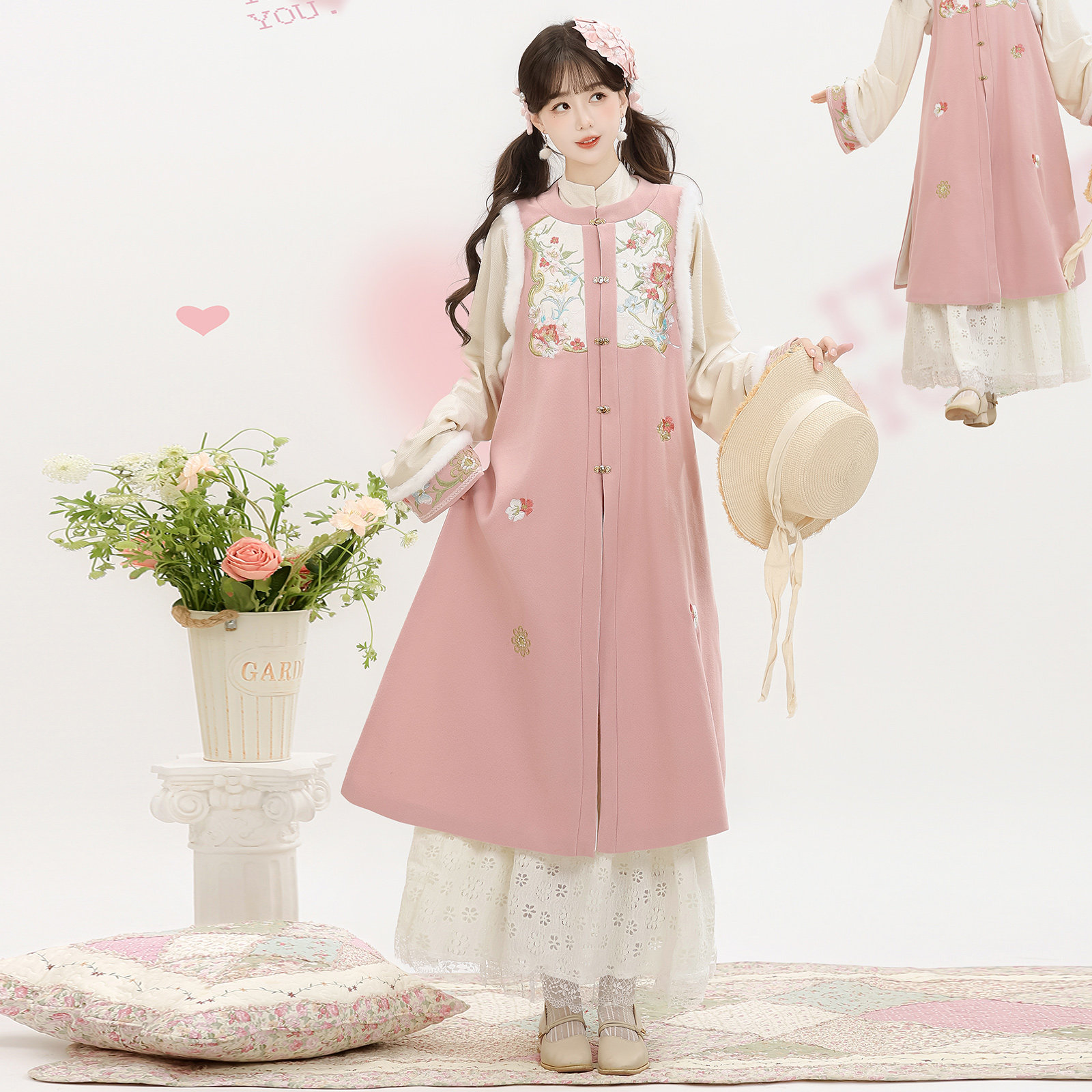 玉术【粉黛】原创汉服女长款比甲蛋糕裙改良国风套装新中式秋冬款,淘宝优惠券,粉丝福利购,淘宝优惠卷