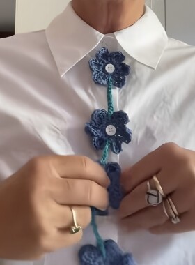 可爱小兰花纽扣装饰创意手工DIY针织材料包花朵高级感衬衣服视频