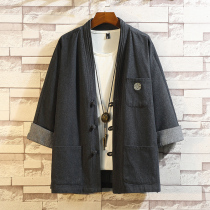 China Wind Mens Dang Costume Disc Buckle Residence Conserved Denim Jacket Youth Daobes Zen Costume Retro Dress National Windy Tea Suit