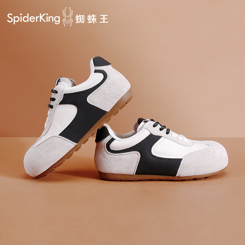 蜘蛛王真皮复古拼色德训鞋女2026年春季休闲运动鞋户外软底旅游鞋,淘宝优惠券,粉丝福利购,淘宝优惠卷