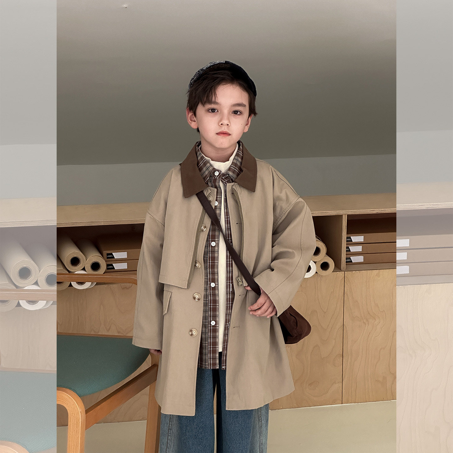 虾酱麻麻男童中长款风衣秋冬装2025新款男孩洋气韩范纯棉儿童外套,淘宝优惠券,粉丝福利购,淘宝优惠卷