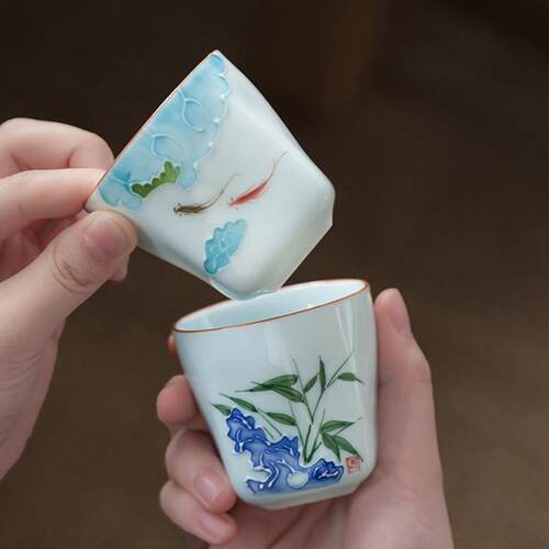 羊脂玉瓷茶杯手绘陶瓷品茗杯功夫茶具中式复古主人杯单杯喝茶杯子 - 图1