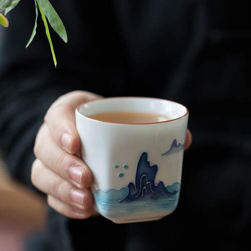 羊脂玉瓷茶杯手绘陶瓷品茗杯功夫茶具中式复古主人杯单杯喝茶杯子 - 图0