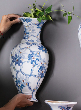 轻奢纯手绘陶瓷壁挂 一半陶瓷壁饰挂墙上陶瓷花瓶 可水培绿植鲜花