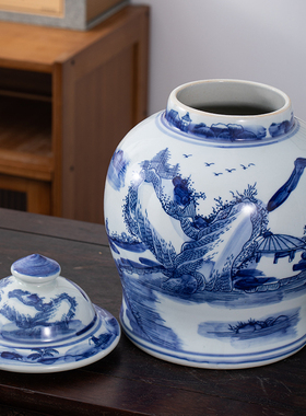 陶瓷仿古青花瓷将军罐景德镇摆件