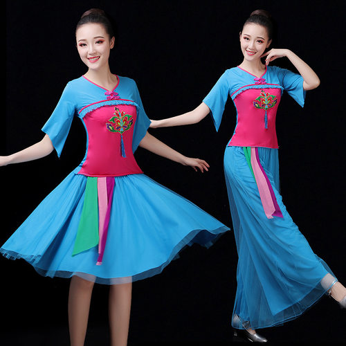 广场舞服装 舞蹈服装女套装 演出服女牛奶丝 秧歌舞演出服 民族风 - 图3