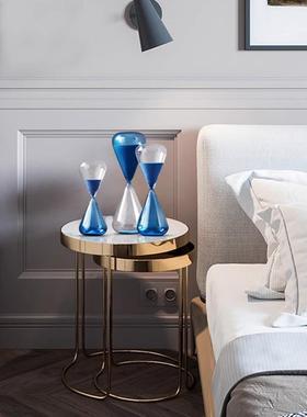 北欧蓝色玻璃计时沙漏创意摆件个性简约现代办公室客厅装饰品摆设