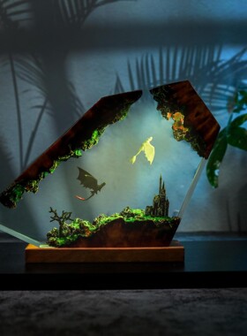 跨境Resin lamp gift树脂灯黑龙和白龙树脂灯卧室夜灯万圣节礼物