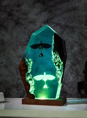 跨境Decorative resin lamp树脂灯黑龙和白龙USB环氧树脂LED灯