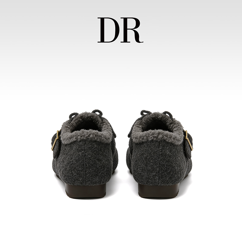 DR官方正品单鞋呢子软木鞋蝴蝶结勃肯鞋纯色一脚蹬保暖毛绒平底软,淘宝优惠券,粉丝福利购,淘宝优惠卷