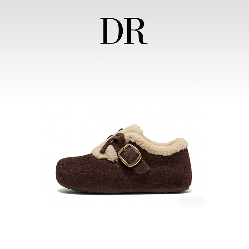 DR官方正品2025年冬季加绒圆头休闲搭扣低跟浅口平底青年舒适鞋,淘宝优惠券,粉丝福利购,淘宝优惠卷