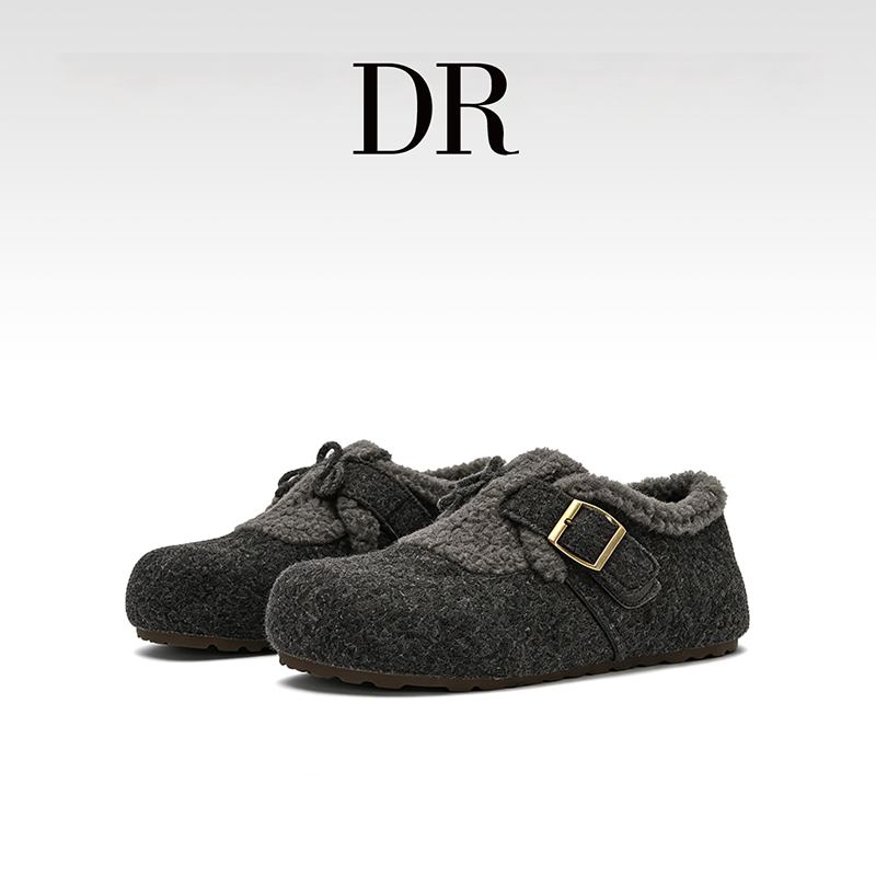DR官方正品单鞋呢子软木鞋蝴蝶结勃肯鞋纯色一脚蹬保暖毛绒平底软,淘宝优惠券,粉丝福利购,淘宝优惠卷