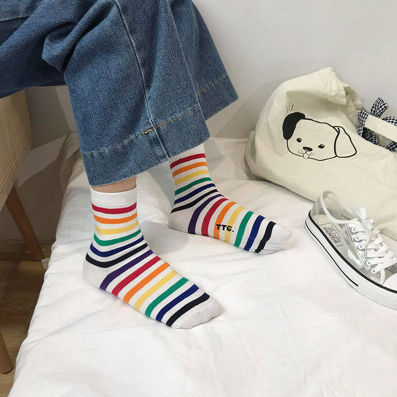 可爱休闲夏天网红潮韩系条纹中筒袜 希贝莎短袜/打底袜/丝袜/美腿袜