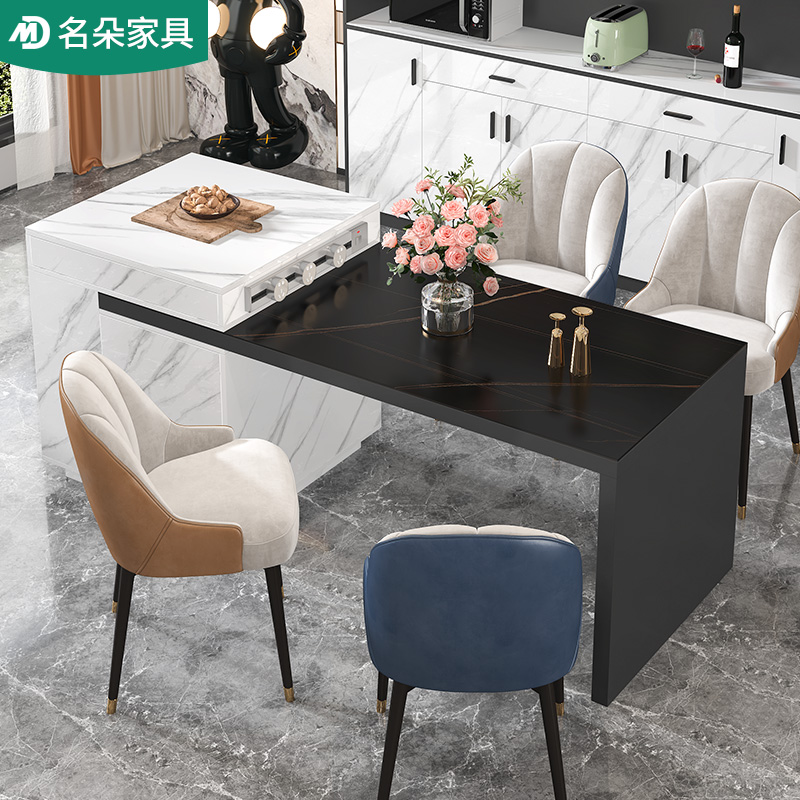 岩板岛台餐桌一体厨房伸缩现代简约家用岛台柜中岛台茶桌吧台5E3 - 图0