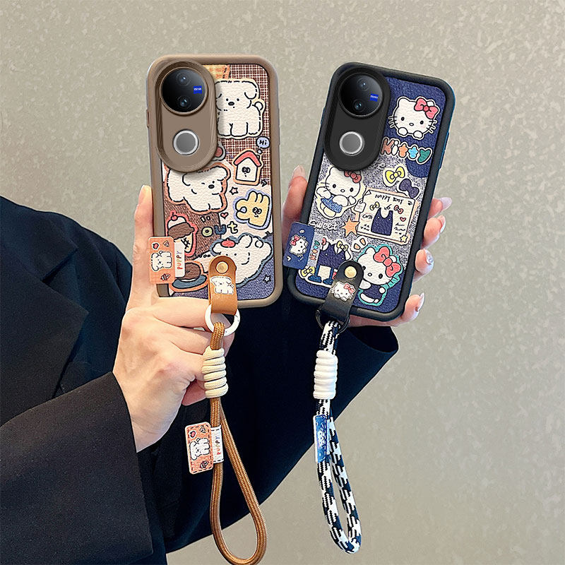 山茶花适用vivoV50手机壳高颜值新款v50lite秋冬小羊皮纹V50e潮女可爱设计感viov v5o保护套v50lite时尚蝴蝶 - 图1