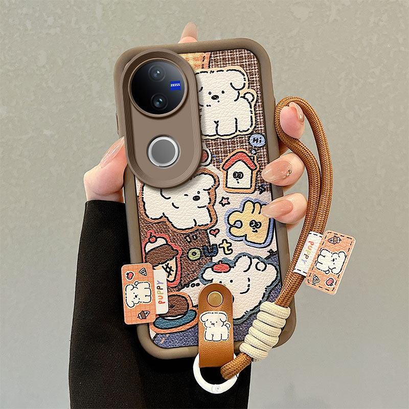 山茶花适用vivoV50手机壳高颜值新款v50lite秋冬小羊皮纹V50e潮女可爱设计感viov v5o保护套v50lite时尚蝴蝶 - 图2