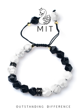 MIT米特儿黑白时尚百搭小众设计黑玛瑙手串高级感手链礼物冷淡风