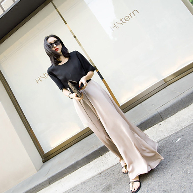 黑色垂感夏季高腰裤子宽松休闲裤 裙踪魅影休闲裤