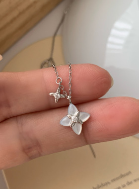 日系设计师topwhits银水晶四叶草项链女款日系小众设计高级感锁骨