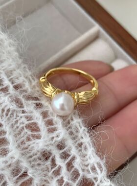 日系设计师topwhits银中古缎带珍珠戒指女款日系小众设计高级感