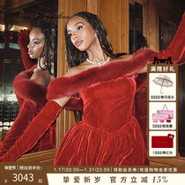 (Yang transcenn Tian Xi Weis same section) NanaJacqueline lined with woolen collar velvet dress ladys new dress