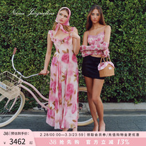 (Sun Yi Tongan) NanaJacqueline Liandress Skirt Woman Printed Agaric Side Collar Harness Long Dress With Headscarf