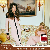 NanaJacqueline lined with shoulder knitted one-piece dress for autumn and winter new bump color sweet and tight wrap hip mid-length dress