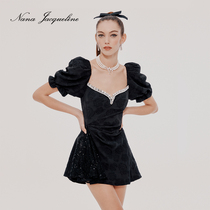 (Ye Shuhua Tongan) NanaJacqueline Liandress Girl with Pearl Drilling Chain Jacquard Sweet And Beautiful Bubble Sleeves