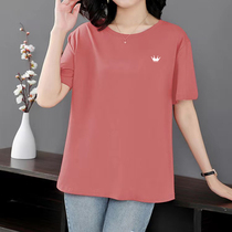 Middle aged pure cotton short sleeve T-shirt loose jacket big code womens dress up mom summer loaded half sleeve undershirt