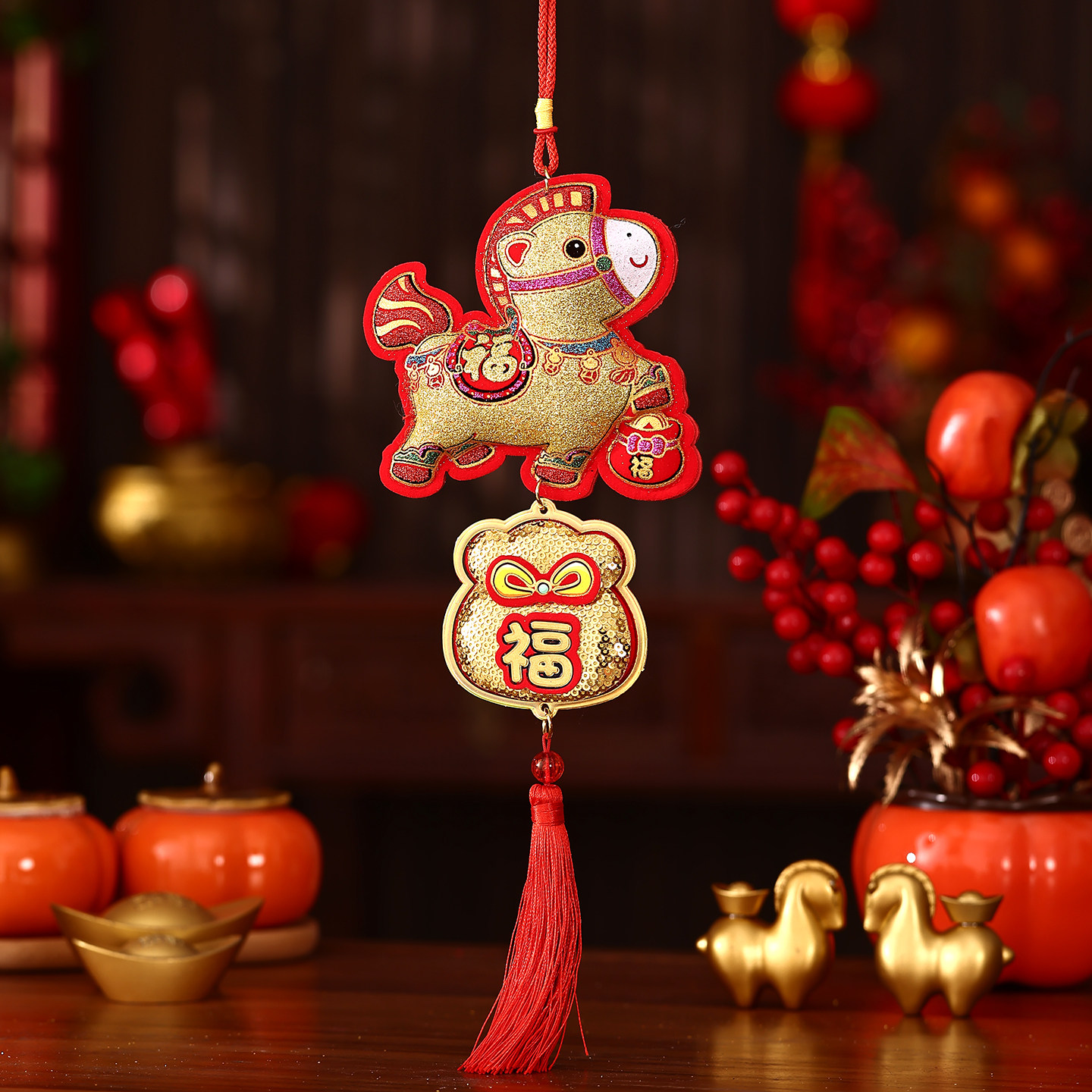 马年生肖挂件2026新年装饰过年春节铃铛风铃毛绒吉祥物挂饰室内,淘宝优惠券,粉丝福利购,淘宝优惠卷