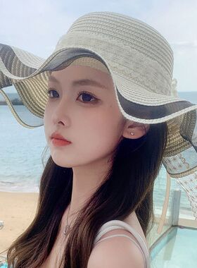 草编帽子女款夏季系带蝴