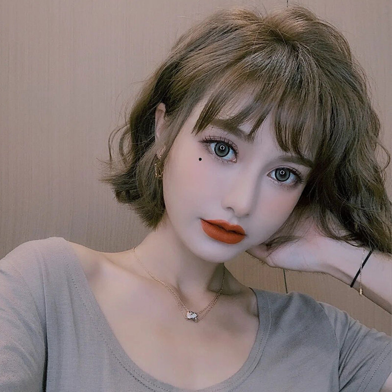 正品假发女短发羊毛卷蓬松玉米烫卷发甜美可爱空气刘海真发整顶全