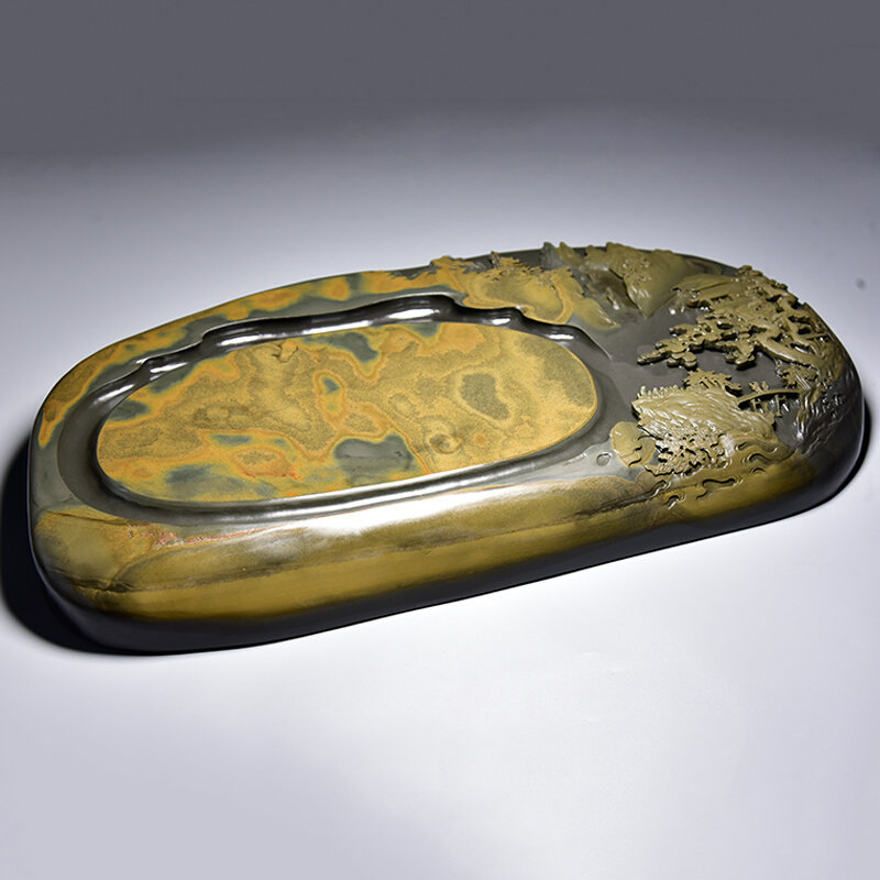 正品精品歙砚名师张子坚作品/江南秋韵/手工雕刻山水砚台文房大砚