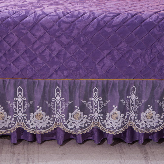 加厚天鹅绒床盖三件套珊瑚绒夹棉床单绗缝双人欧式水晶绒冬季床品