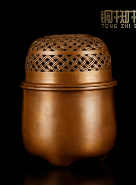 竹编纯铜香炉摆件乔迁开业礼品