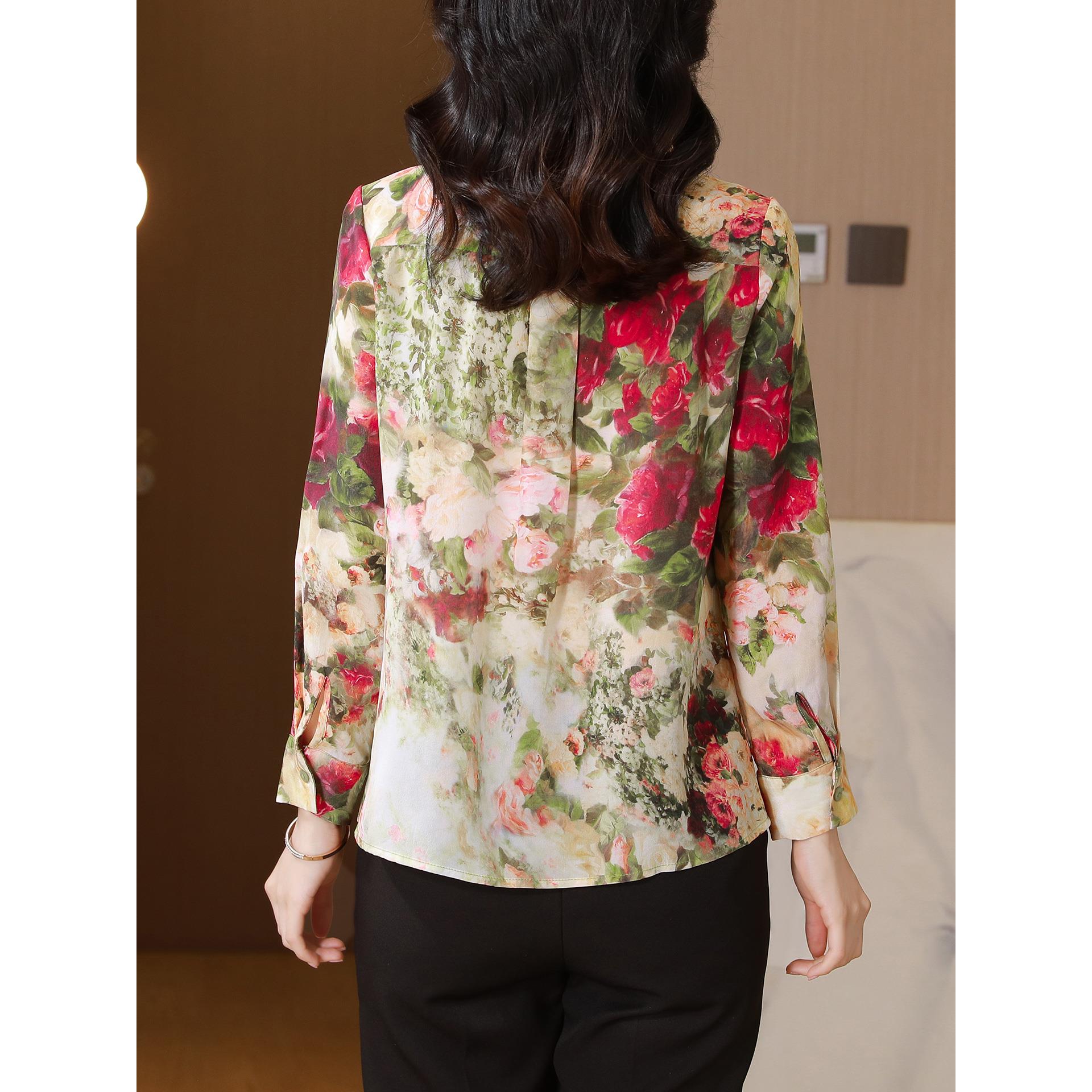 ROUMIKL设计感小众印花长袖衬衫女秋装气质休闲显瘦衬衣高贵洋气 - 图2