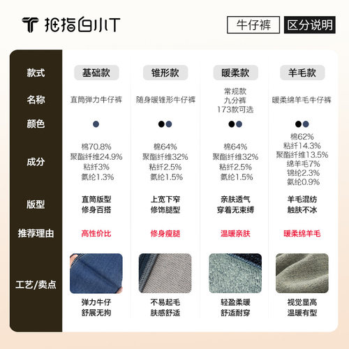 拇指白小牛直筒牛仔裤春秋款舒适磨毛百搭中腰裤子暖柔品质长裤 - 图3