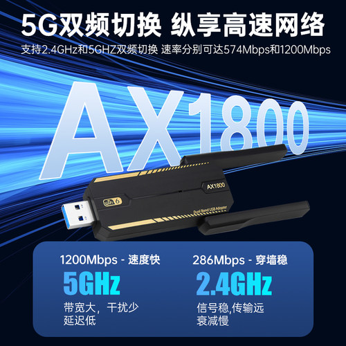 FENVi wifi6无线网卡3.0USB免驱动ax1800M网卡台式电脑外置电竞网卡千兆5G双频全新升级笔记本wifi发射接收器 - 图1