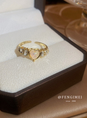 日系chrry koop气质镶钻锆石几何开口戒指轻奢小众时尚食指戒百