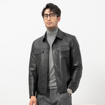 2021 new turn-collar genuine leather leather clothes men short and light business Mgoat leather loose autumn denim jacket