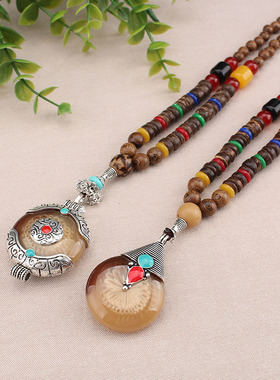 复古民族风长款毛衣链女百搭木质佛珠项链简约高档衣服配饰挂件男