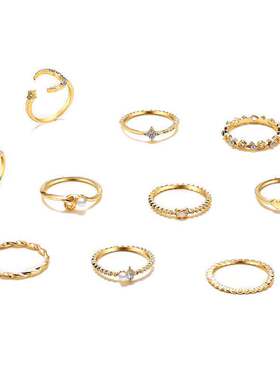 月亮星树叶爱心关节戒指组