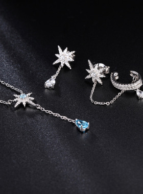 新款创意设计轻奢托帕石项链 法式浪漫925银镶嵌天然彩宝项链