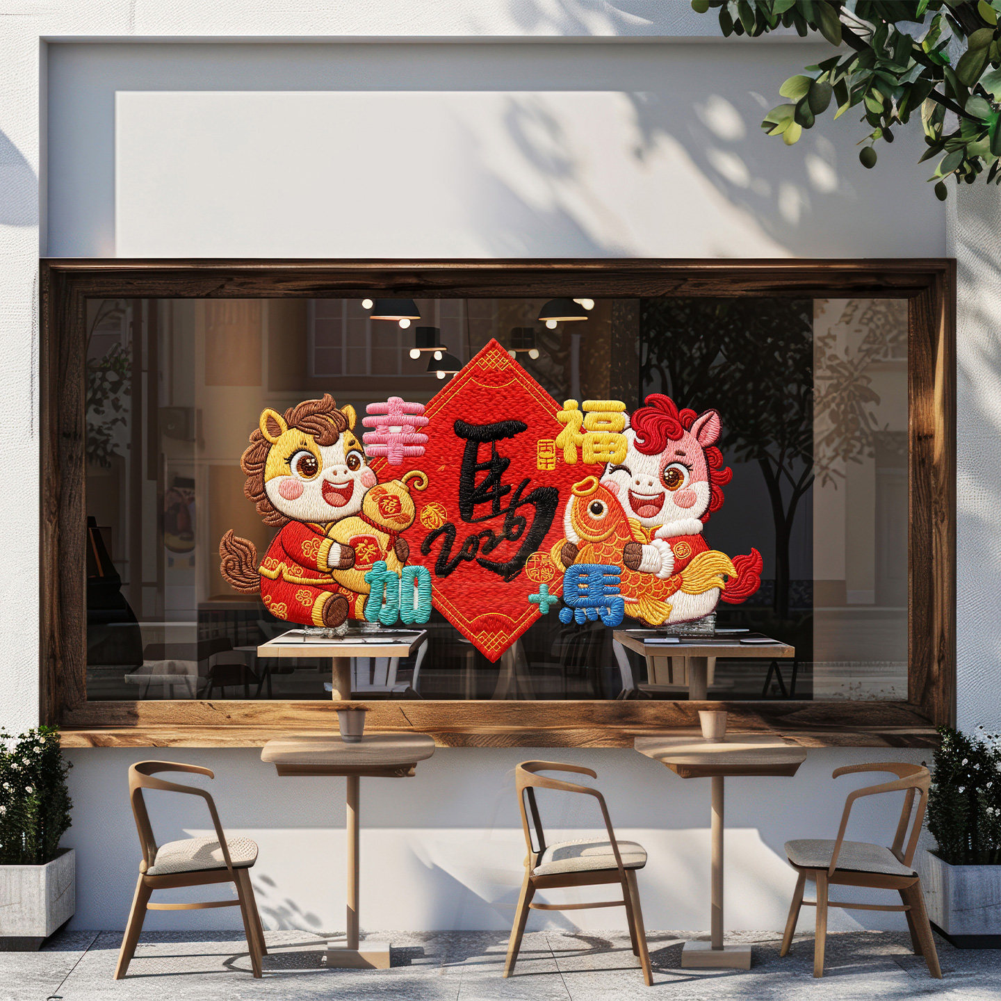 马年福字窗花创意绣花风格玻璃贴网红刺绣高级感春节吉祥物贴画,淘宝优惠券,粉丝福利购,淘宝优惠卷